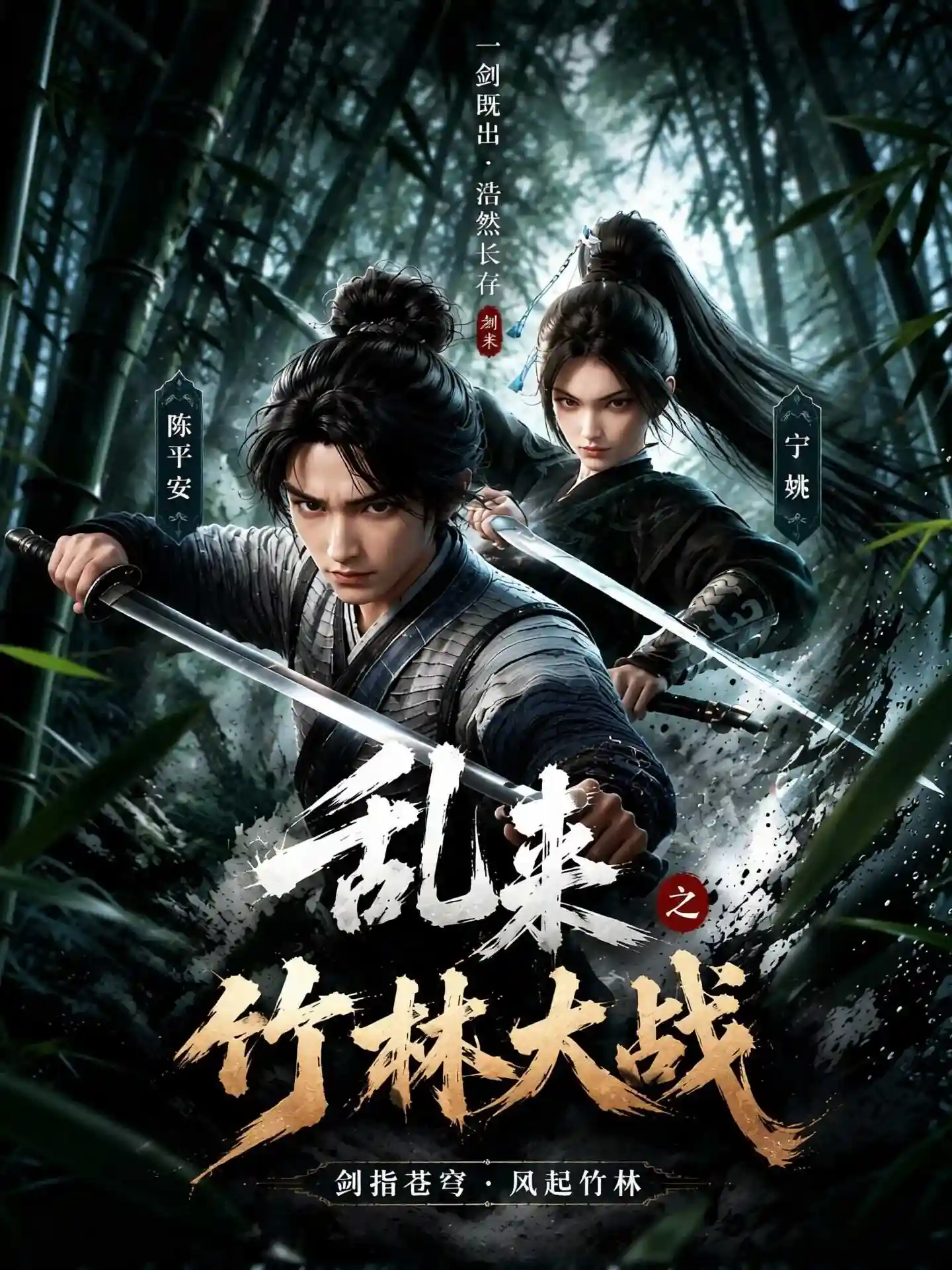 黄果短剧《乱来之竹林大战》海报,古风武侠题材